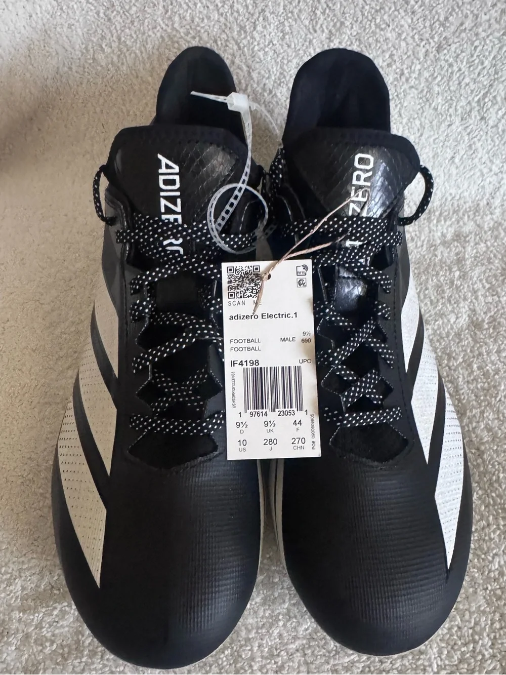 Adizero electric.1 II black football cleats  Size 10